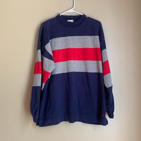 Vtg 90s merona Mens xl Distressed Heavyweight Mock Neck T-Shirt Striped vintage - Picture 1 of 7